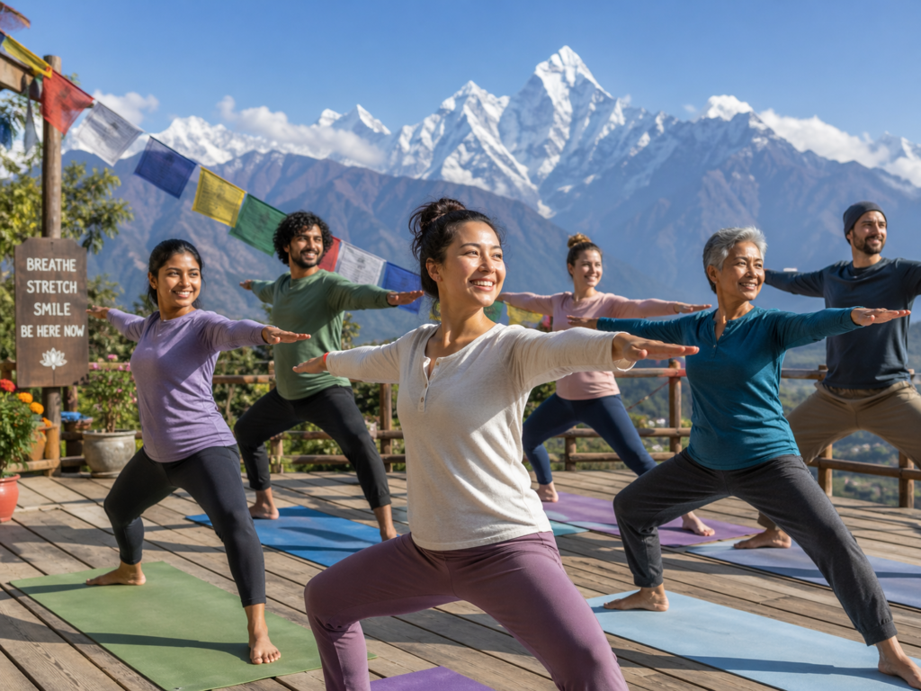 Enjoying affordable beginner yoga retreat packages in rishikesh at Maa Ganga Yogashala.