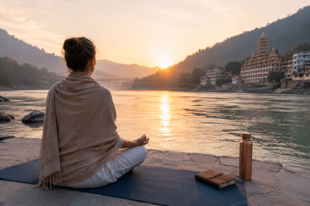 Modest clothing for morning yoga retreat in Rishikesh