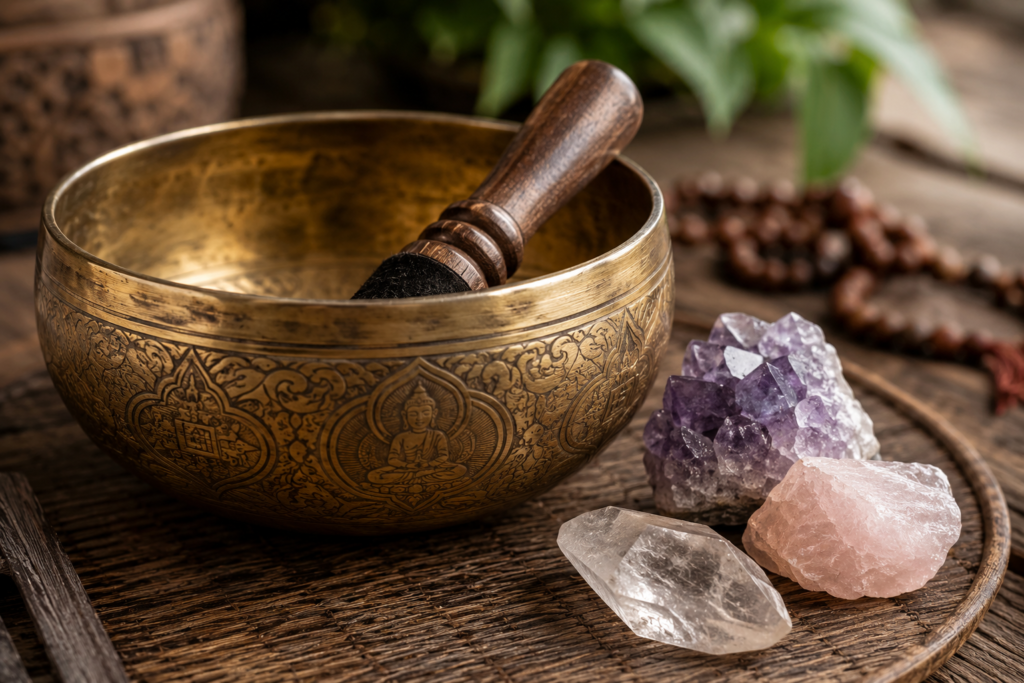 Authentic singing bowl used for root chakra balancing