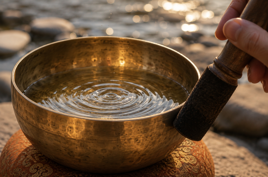 Understanding mantra chanting sound healing science through the visible water vibrations of a singing bowl.