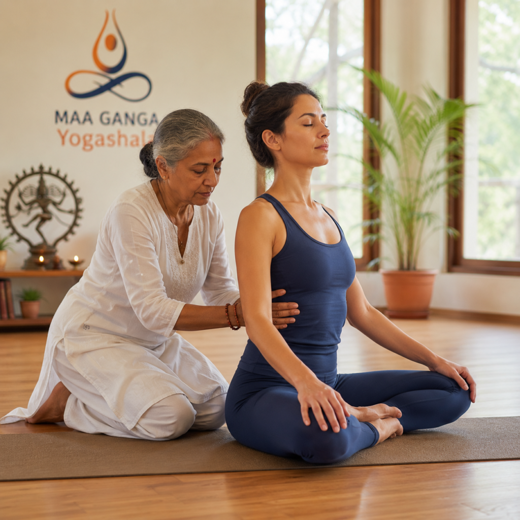 Yoga instructor explaining the subtle pranayama teacher training importance during a practical class