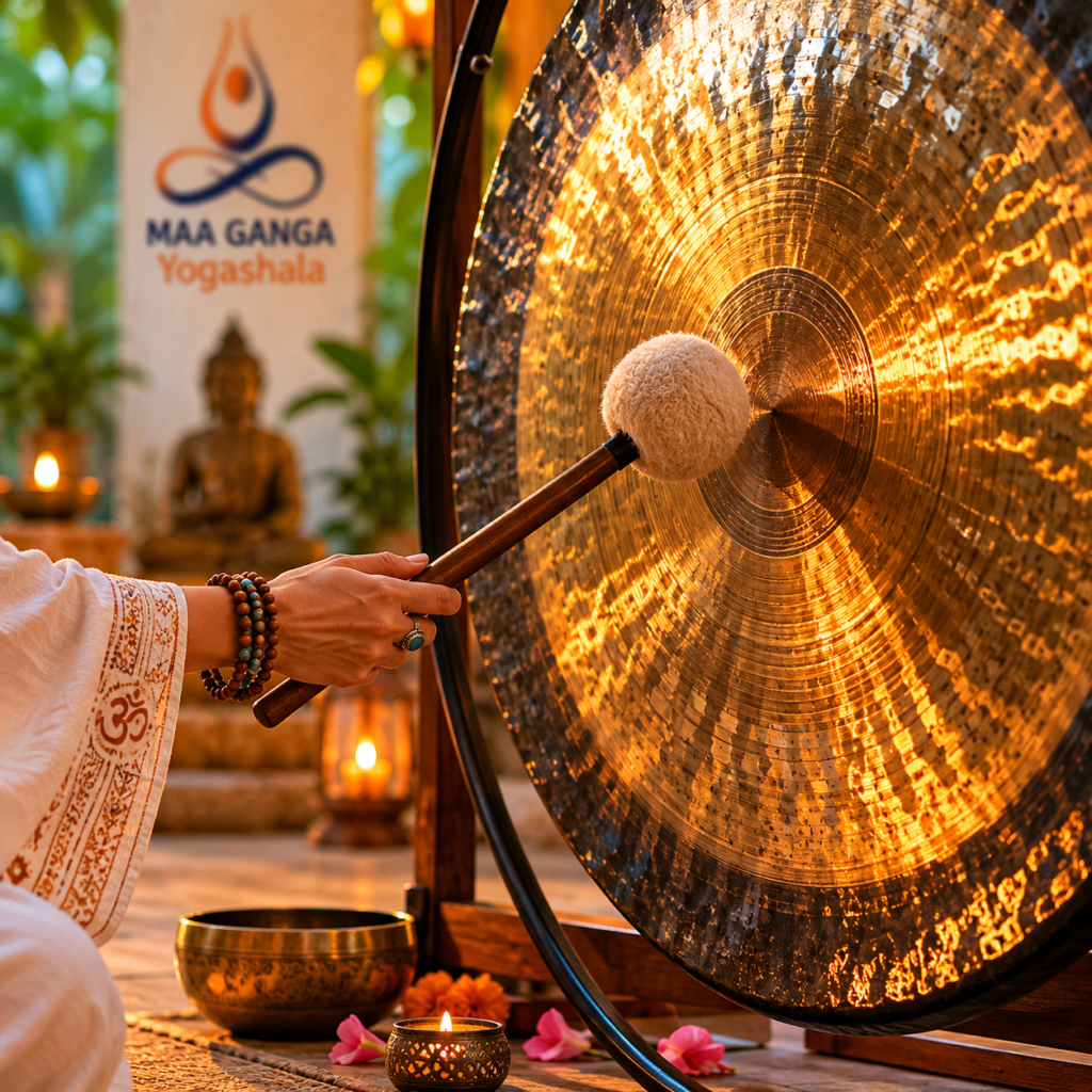 Experiencing sound healing therapy benefits during a session in Rishikesh
