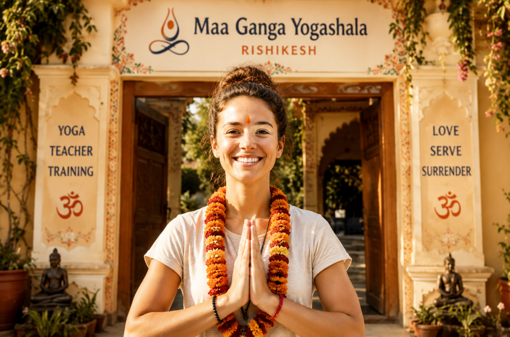 Proud graduate realizing Yoga Alliance certification worth it in Rishikesh India.