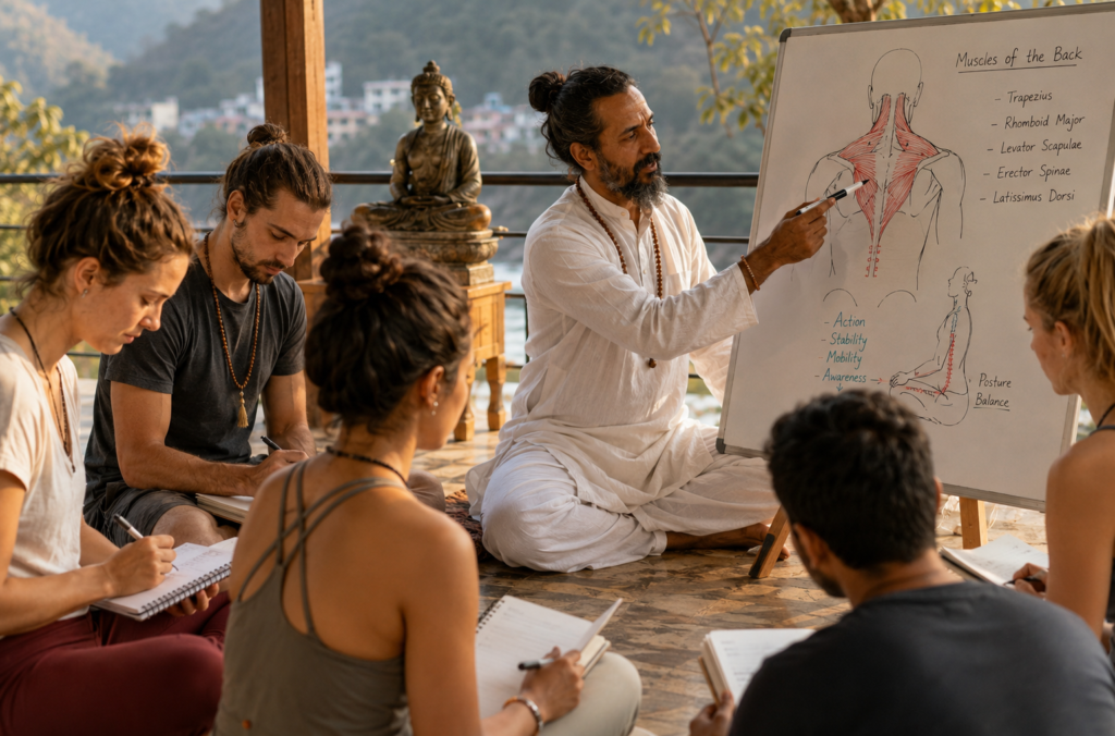 Yoga teacher training students studying anatomy for Yoga Alliance certification worth it.