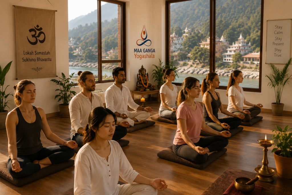 100 hour YTT daily schedule evening meditation in Rishikesh