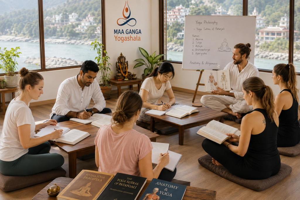 100 hour YTT daily schedule study session in Rishikesh India