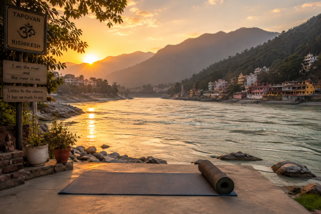 Serene Ganga river view perfect for practicing yoga in Rishikesh
