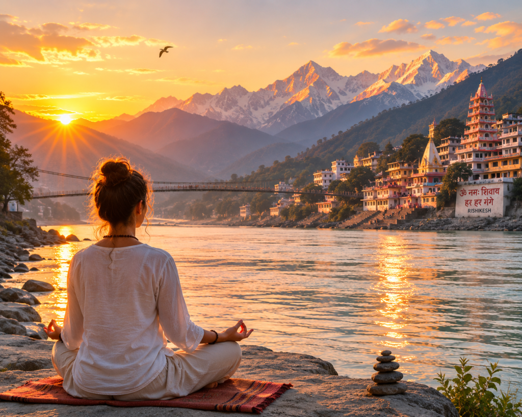 Meditating in Rishikesh before joining a 200 hour yoga teacher training