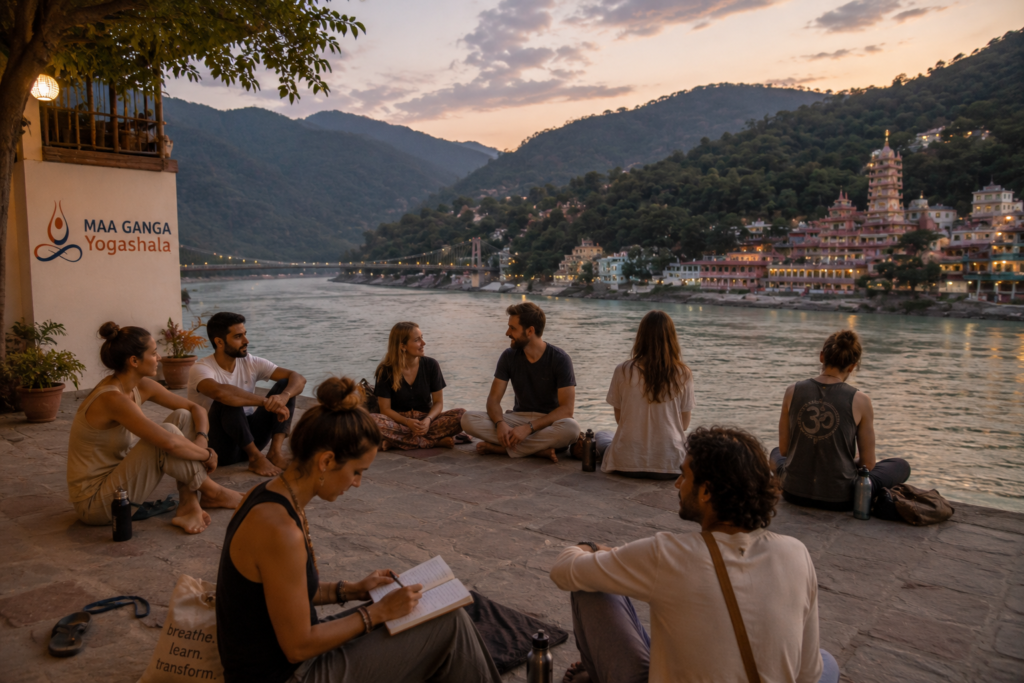 Student life during 200-hour YTT near the Ganga in Rishikesh