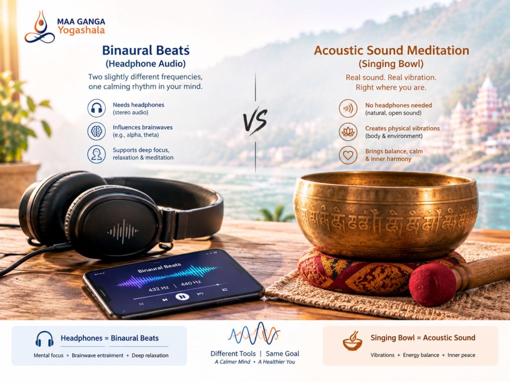 Binaural beats vs singing bowls healing comparison in Rishikesh