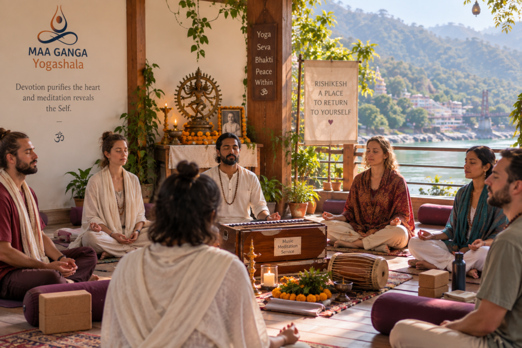 Devotional music healing meditation after kirtan in Rishikesh