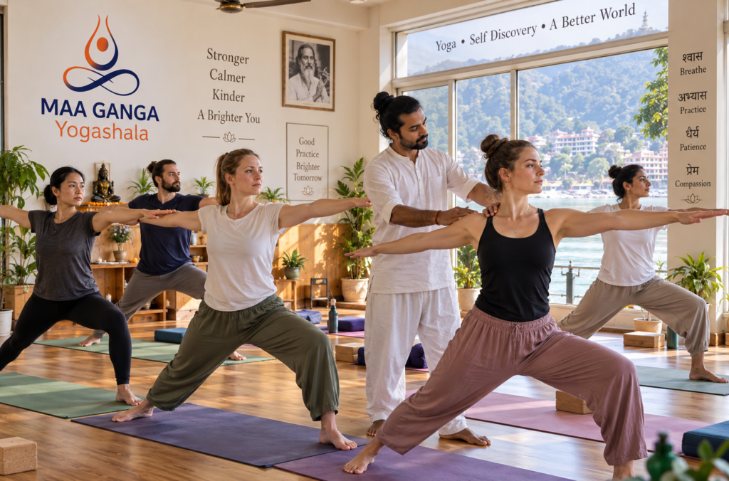 Five-day detox yoga retreat practice in Rishikesh yoga studio