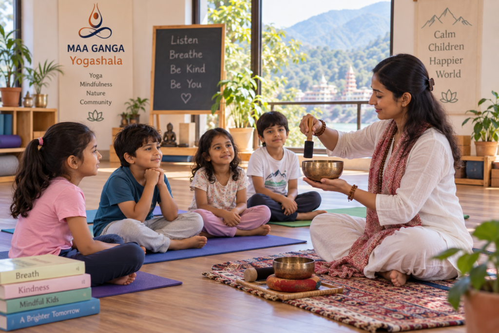 Safe sound healing for kids with singing bowl in Rishikesh