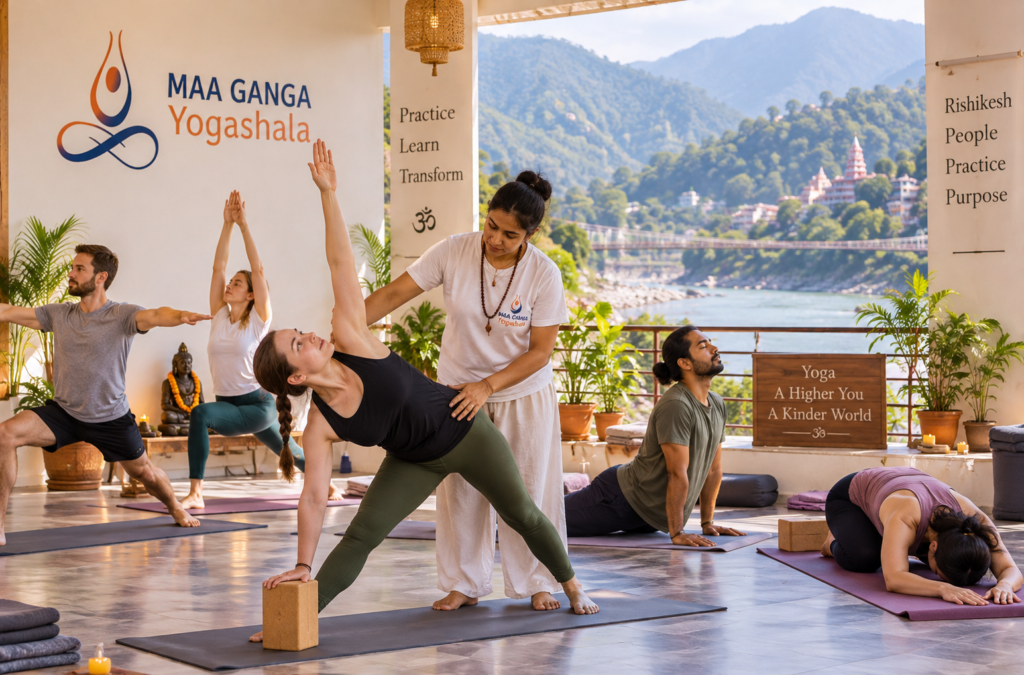 Trauma informed yoga teacher training basics in a calm Rishikesh yoga environment