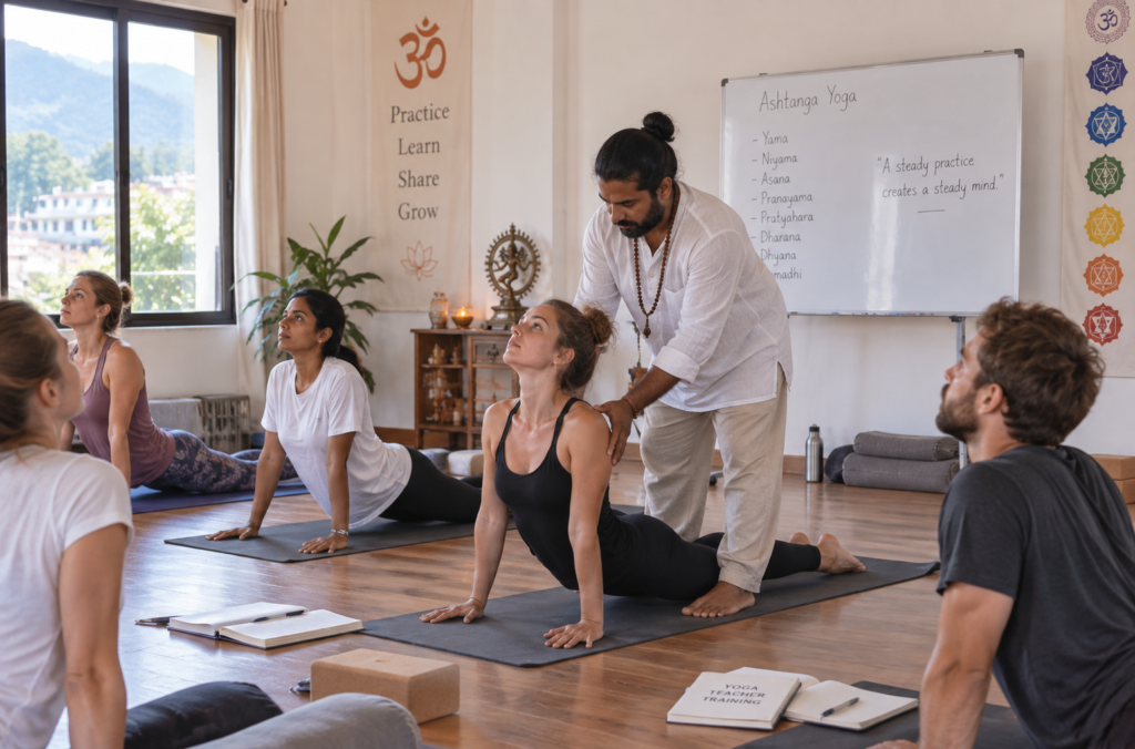 Yoga teacher training personal transformation freedom during practice in Rishikesh